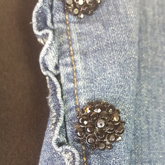 Dressbarn fitted jean jacket rhinestone buttons PM - Picture 3 of 5